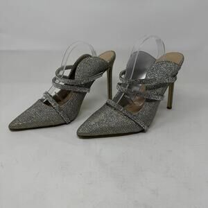 LILIA Silver Glitter Pointed Toe High Heel Mules Sz 9